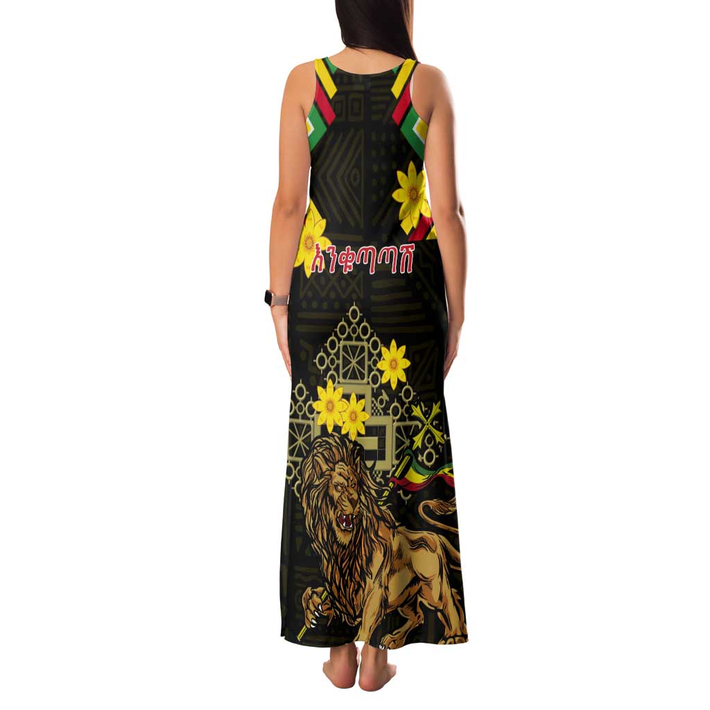 Ethiopia Enkutatash Lion of Judah Tank Maxi Dress With Folk Pattern - Wonder Print Shop