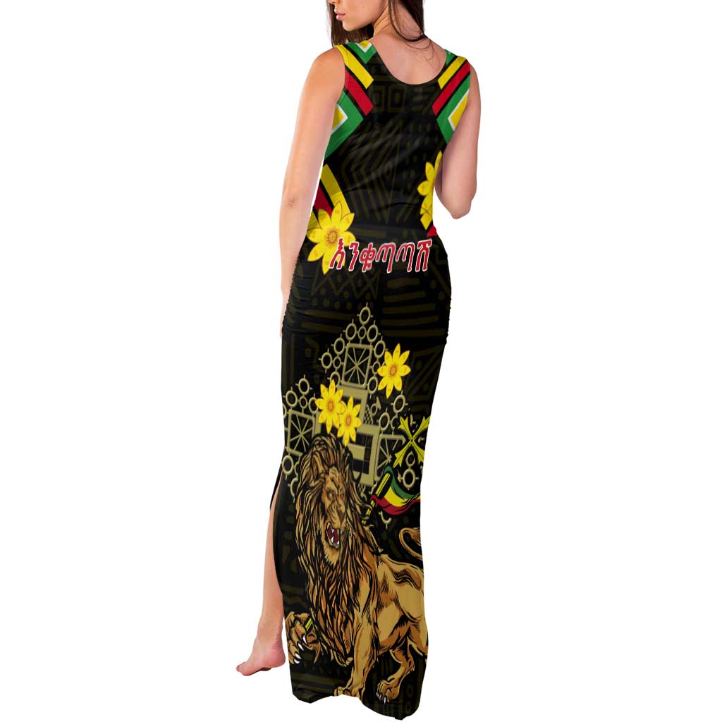 Ethiopia Enkutatash Lion of Judah Tank Maxi Dress With Folk Pattern - Wonder Print Shop