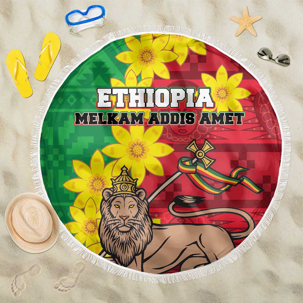 Ethiopia Enkutatash Melkam Addis Amet Beach Blanket With Bidens Macroptera - Wonder Print Shop