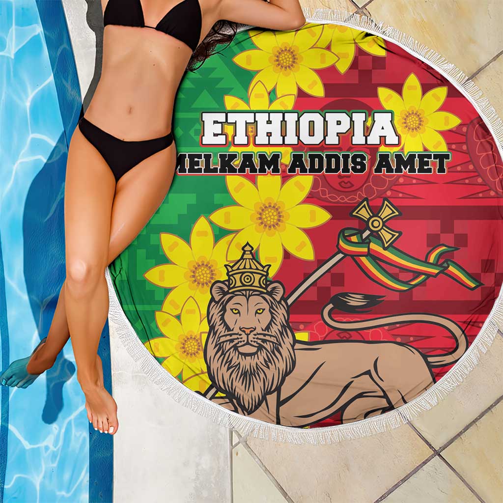 Ethiopia Enkutatash Melkam Addis Amet Beach Blanket With Bidens Macroptera - Wonder Print Shop