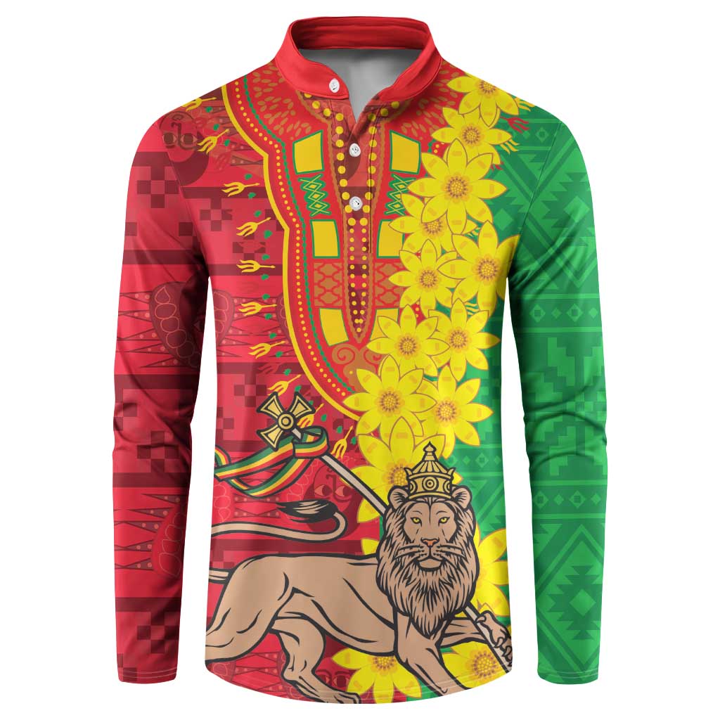 Ethiopia Enkutatash Melkam Addis Amet Button Sweatshirt With Bidens Macroptera - Wonder Print Shop