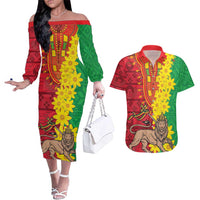 Ethiopia Enkutatash Melkam Addis Amet Couples Matching Off The Shoulder Long Sleeve Dress and Hawaiian Shirt With Bidens Macroptera - Wonder Print Shop