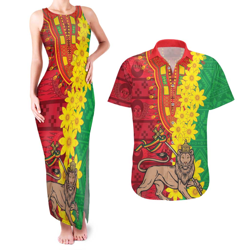 Ethiopia Enkutatash Melkam Addis Amet Couples Matching Tank Maxi Dress and Hawaiian Shirt With Bidens Macroptera - Wonder Print Shop