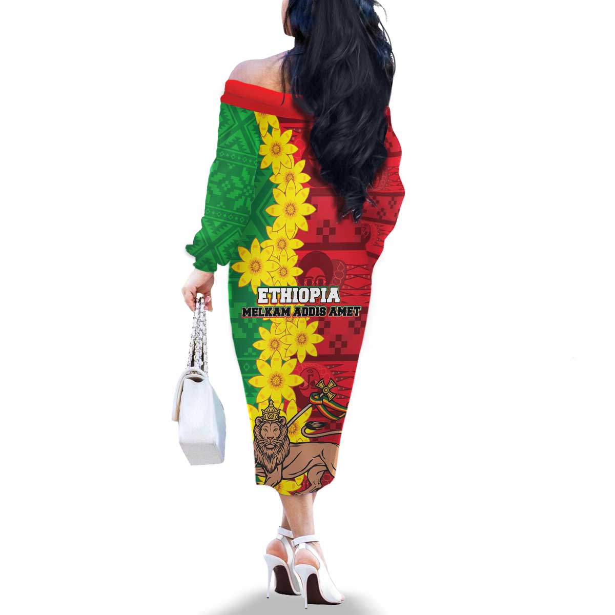 Ethiopia Enkutatash Melkam Addis Amet Family Matching Off The Shoulder Long Sleeve Dress and Hawaiian Shirt With Bidens Macroptera - Wonder Print Shop