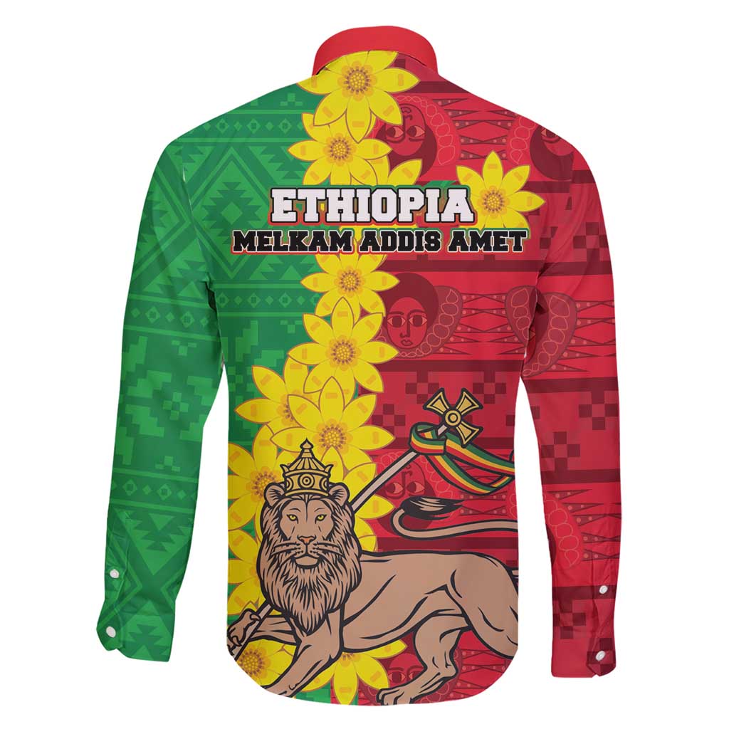 Ethiopia Enkutatash Melkam Addis Amet Family Matching Short Sleeve Bodycon Dress and Hawaiian Shirt With Bidens Macroptera - Wonder Print Shop