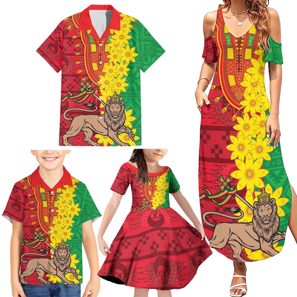 Ethiopia Enkutatash Melkam Addis Amet Family Matching Summer Maxi Dress and Hawaiian Shirt With Bidens Macroptera - Wonder Print Shop