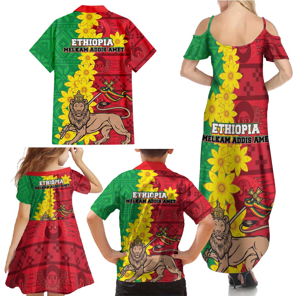 Ethiopia Enkutatash Melkam Addis Amet Family Matching Summer Maxi Dress and Hawaiian Shirt With Bidens Macroptera - Wonder Print Shop