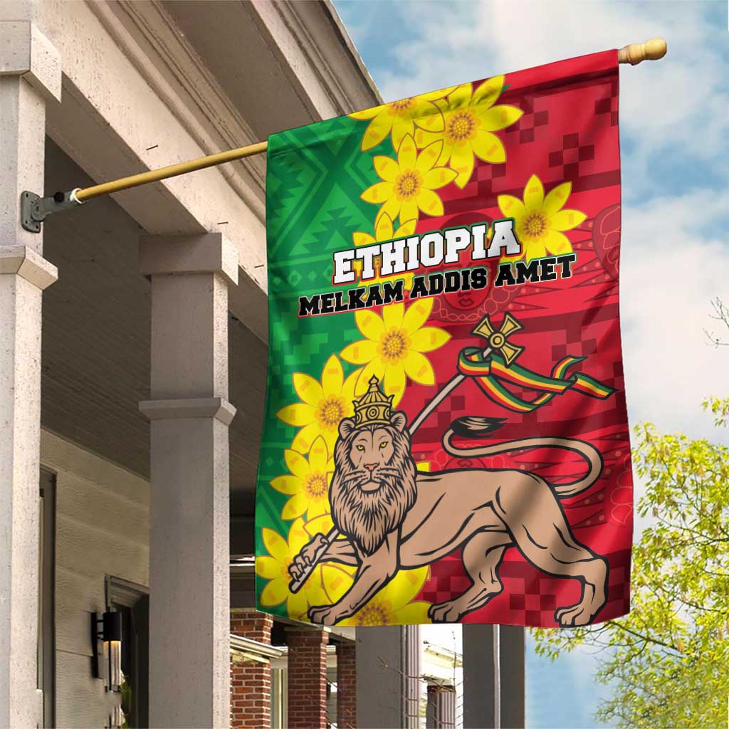 Ethiopia Enkutatash Melkam Addis Amet Garden Flag With Bidens Macroptera - Wonder Print Shop