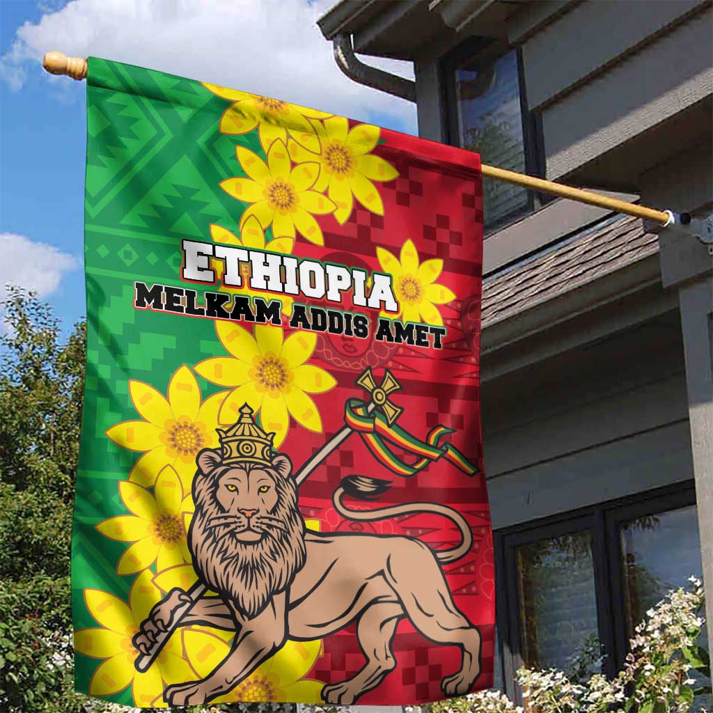 Ethiopia Enkutatash Melkam Addis Amet Garden Flag With Bidens Macroptera - Wonder Print Shop