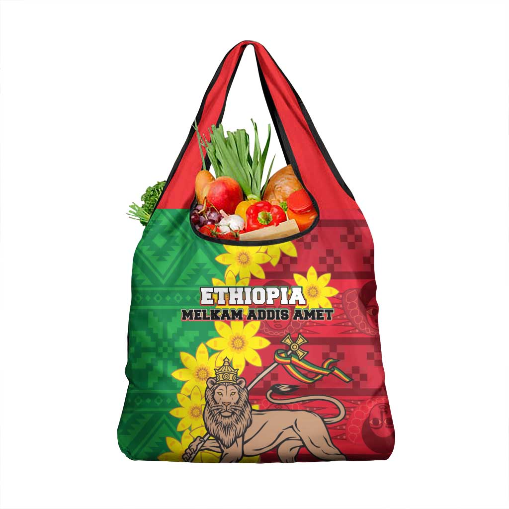 Ethiopia Enkutatash Melkam Addis Amet Grocery Bag With Bidens Macroptera