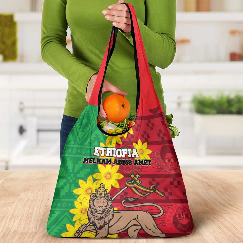 Ethiopia Enkutatash Melkam Addis Amet Grocery Bag With Bidens Macroptera