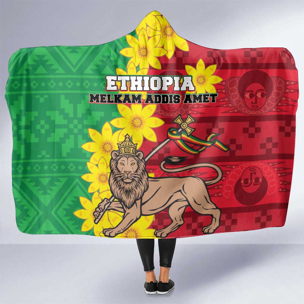 Ethiopia Enkutatash Melkam Addis Amet Hooded Blanket With Bidens Macroptera