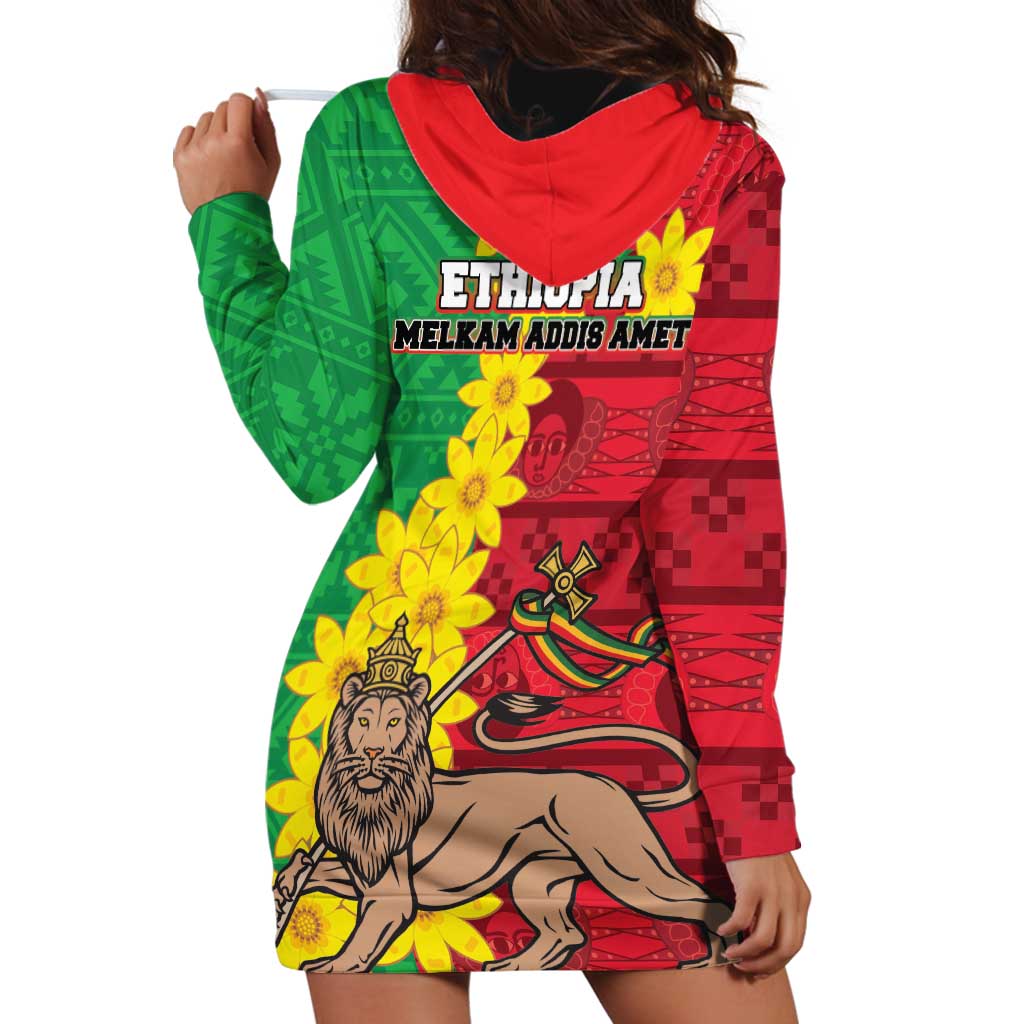 Ethiopia Enkutatash Melkam Addis Amet Hoodie Dress With Bidens Macroptera - Wonder Print Shop