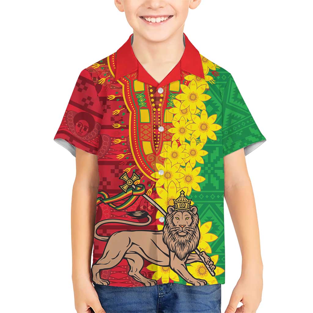 Ethiopia Enkutatash Melkam Addis Amet Kid Hawaiian Shirt With Bidens Macroptera - Wonder Print Shop