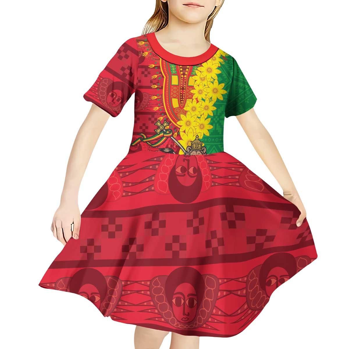 Ethiopia Enkutatash Melkam Addis Amet Kid Short Sleeve Dress With Bidens Macroptera - Wonder Print Shop