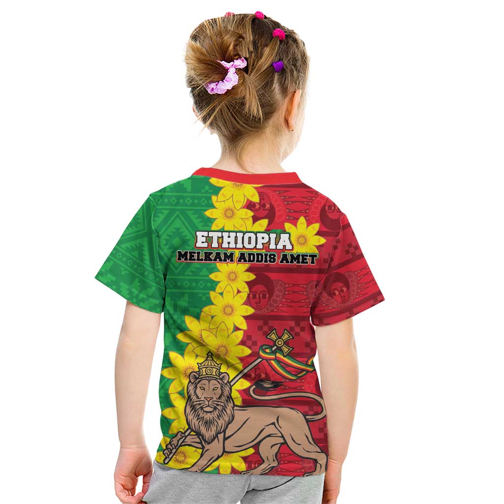 Ethiopia Enkutatash Melkam Addis Amet Kid T Shirt With Bidens Macroptera - Wonder Print Shop