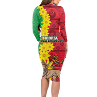 Ethiopia Enkutatash Melkam Addis Amet Long Sleeve Bodycon Dress With Bidens Macroptera - Wonder Print Shop