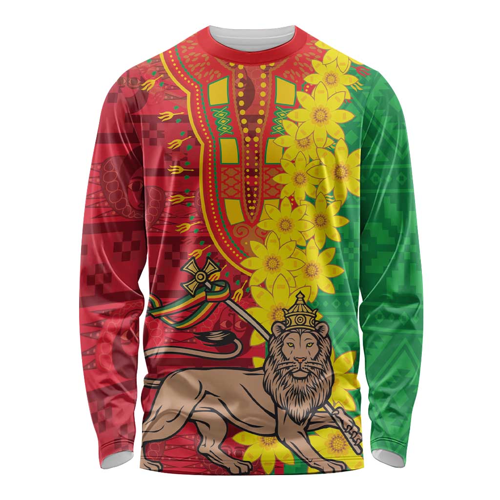 Ethiopia Enkutatash Melkam Addis Amet Long Sleeve Shirt With Bidens Macroptera - Wonder Print Shop