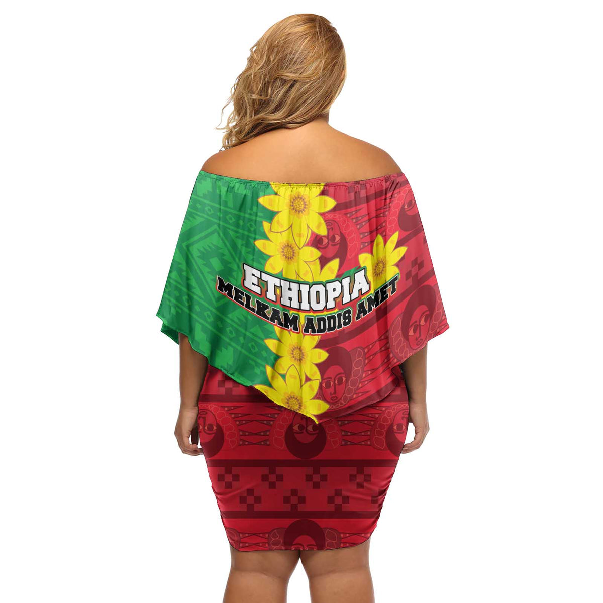 Ethiopia Enkutatash Melkam Addis Amet Off Shoulder Short Dress With Bidens Macroptera - Wonder Print Shop