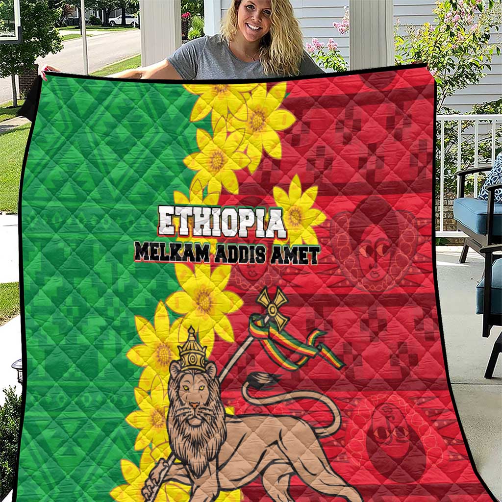 Ethiopia Enkutatash Melkam Addis Amet Quilt With Bidens Macroptera - Wonder Print Shop