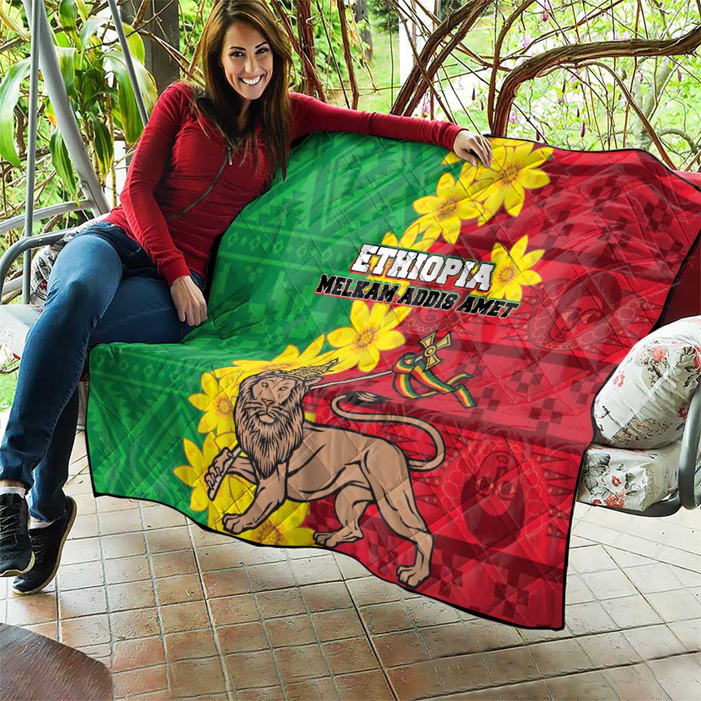 Ethiopia Enkutatash Melkam Addis Amet Quilt With Bidens Macroptera - Wonder Print Shop