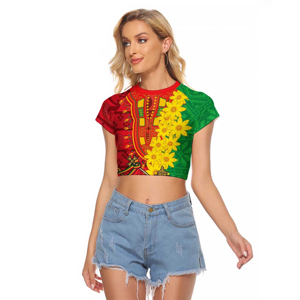 Ethiopia Enkutatash Melkam Addis Amet Raglan Cropped T Shirt With Bidens Macroptera - Wonder Print Shop