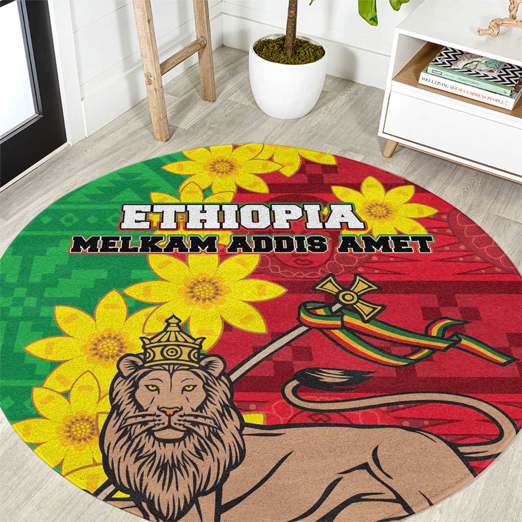 Ethiopia Enkutatash Melkam Addis Amet Round Carpet With Bidens Macroptera
