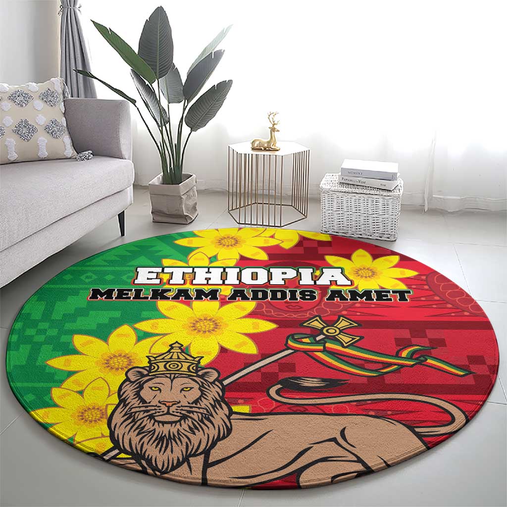Ethiopia Enkutatash Melkam Addis Amet Round Carpet With Bidens Macroptera