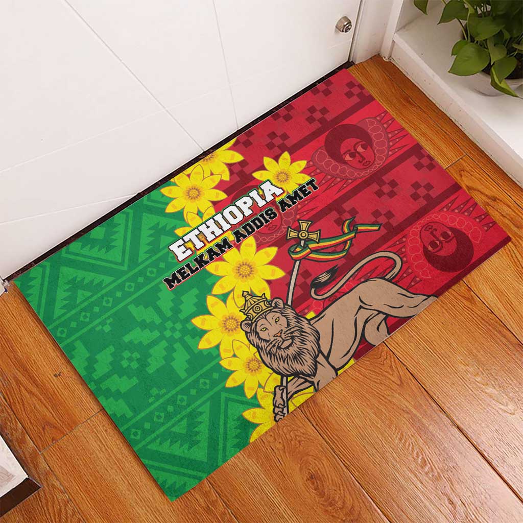 Ethiopia Enkutatash Melkam Addis Amet Rubber Doormat With Bidens Macroptera - Wonder Print Shop