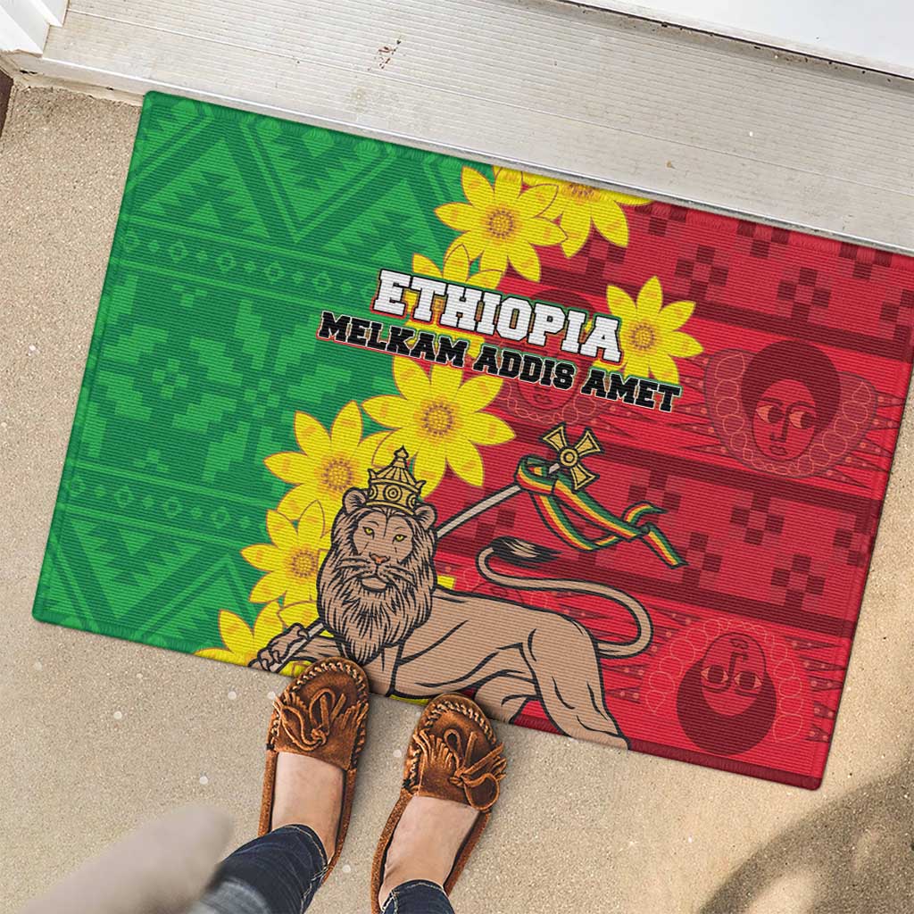 Ethiopia Enkutatash Melkam Addis Amet Rubber Doormat With Bidens Macroptera - Wonder Print Shop