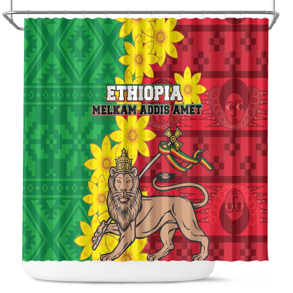 Ethiopia Enkutatash Melkam Addis Amet Shower Curtain With Bidens Macroptera