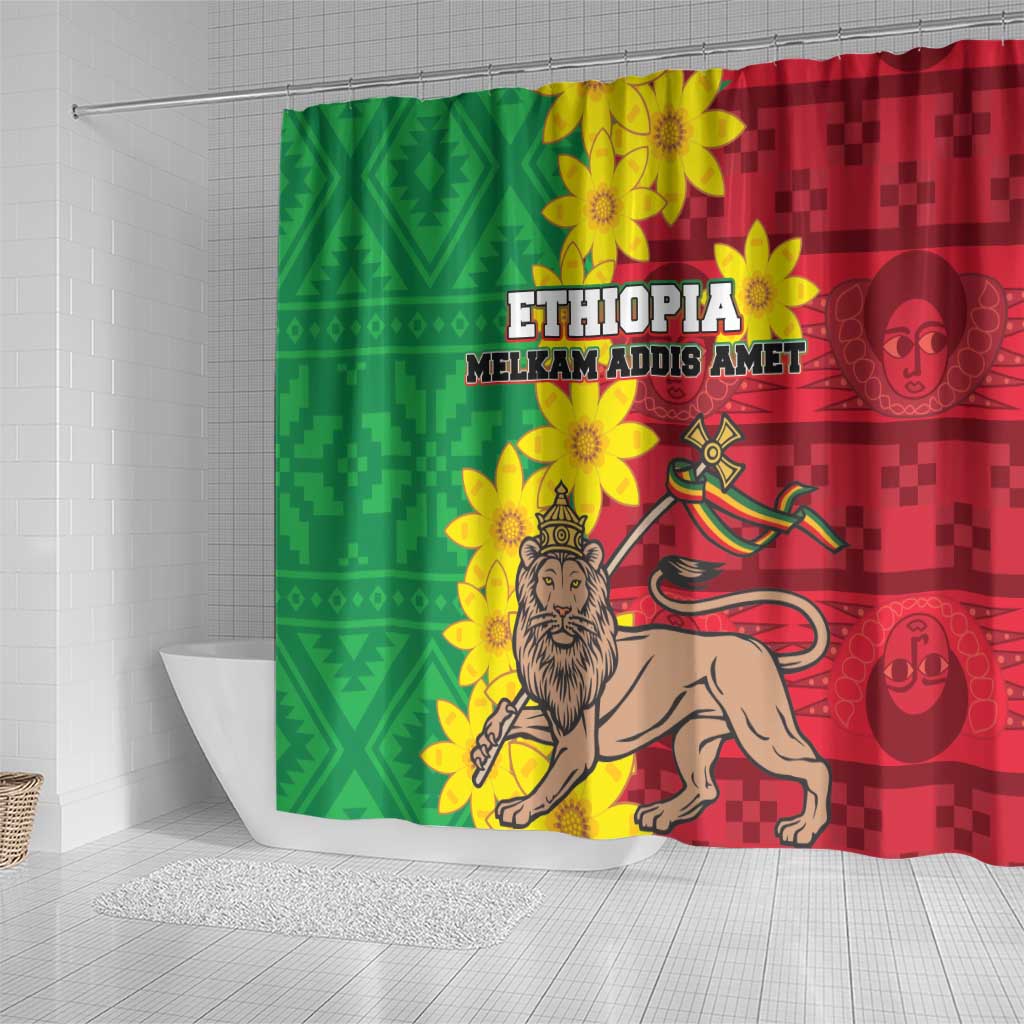 Ethiopia Enkutatash Melkam Addis Amet Shower Curtain With Bidens Macroptera