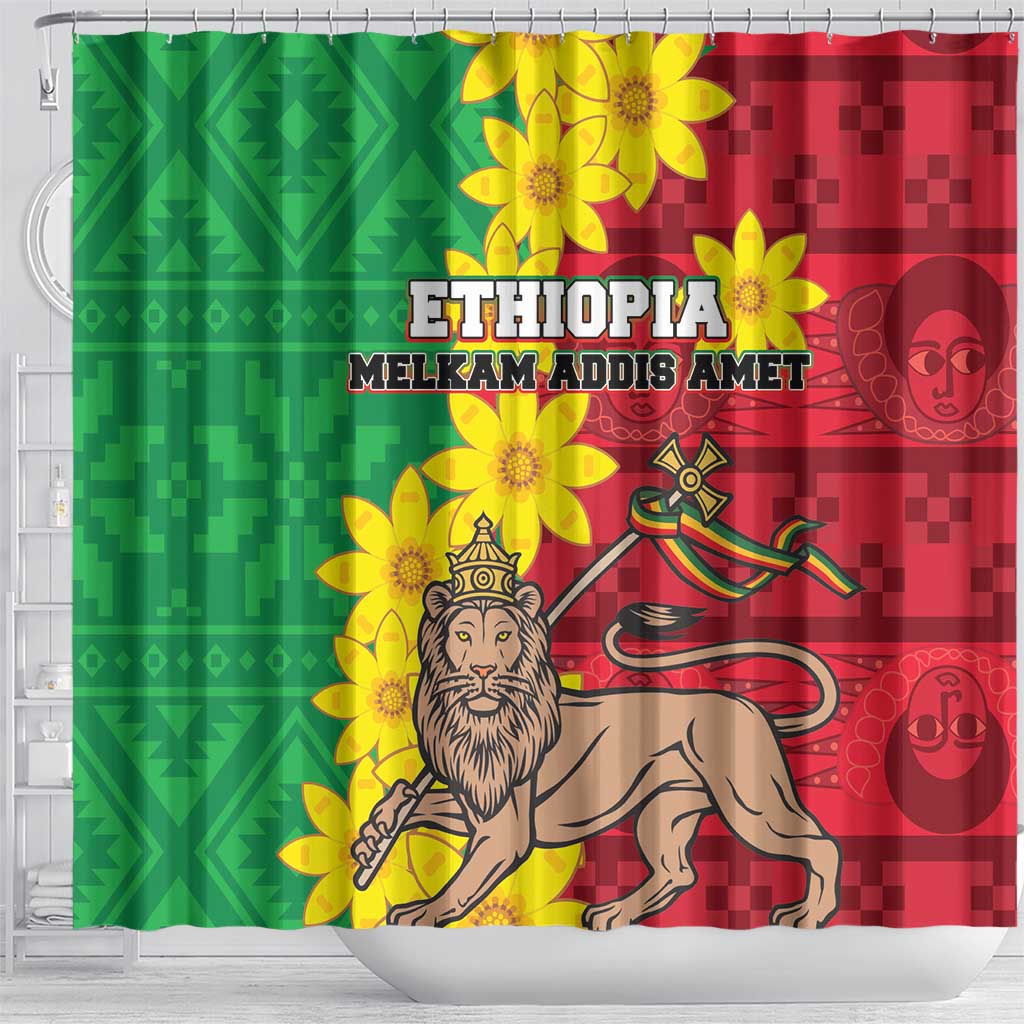 Ethiopia Enkutatash Melkam Addis Amet Shower Curtain With Bidens Macroptera