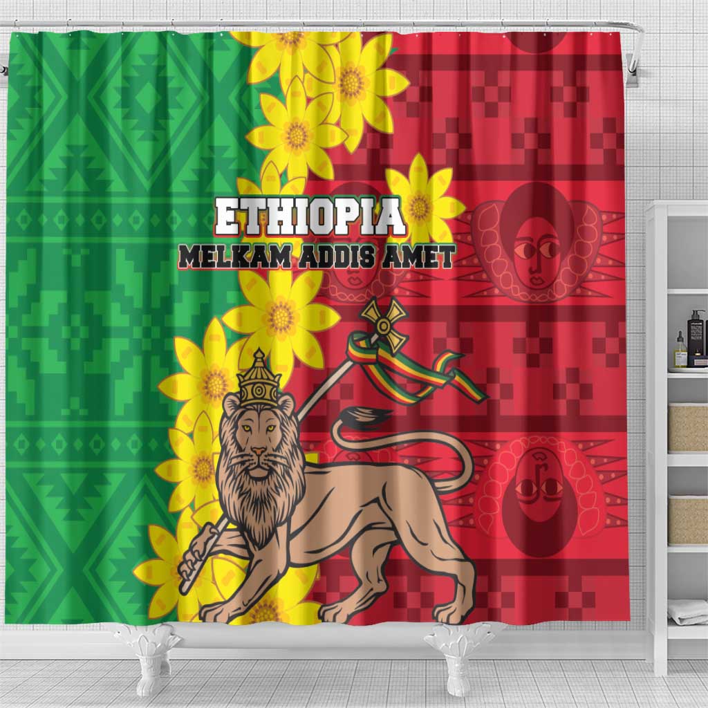 Ethiopia Enkutatash Melkam Addis Amet Shower Curtain With Bidens Macroptera