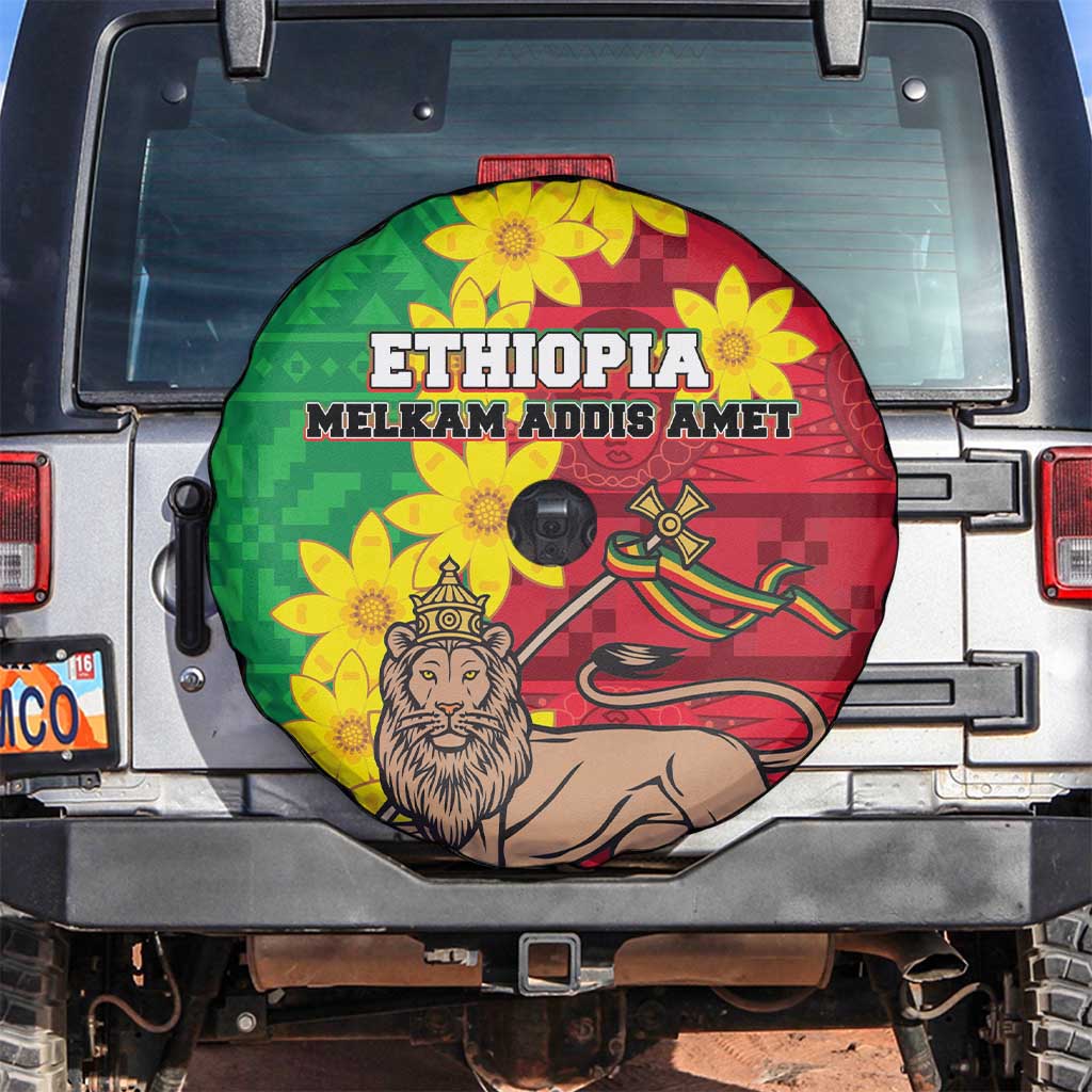 Ethiopia Enkutatash Melkam Addis Amet Spare Tire Cover With Bidens Macroptera - Wonder Print Shop