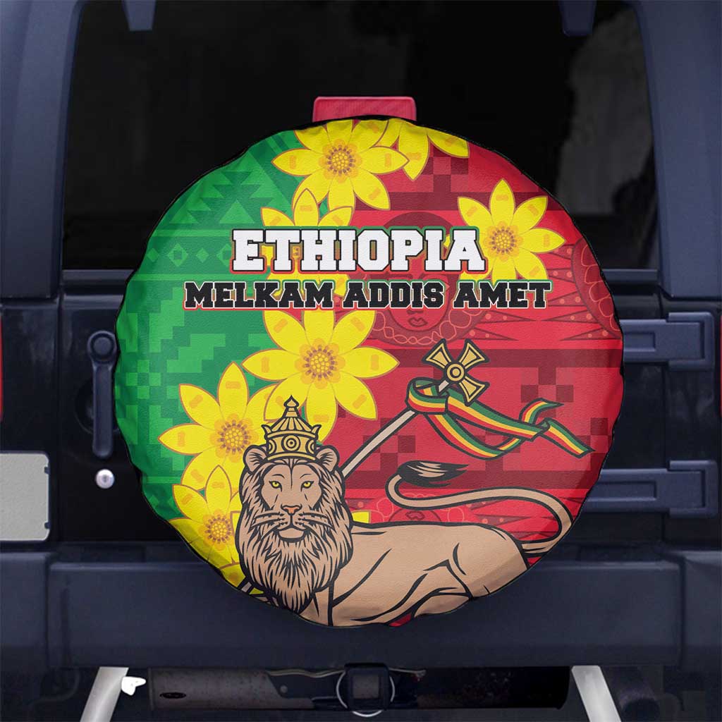 Ethiopia Enkutatash Melkam Addis Amet Spare Tire Cover With Bidens Macroptera - Wonder Print Shop