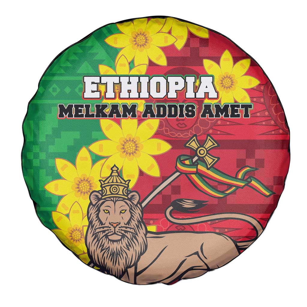 Ethiopia Enkutatash Melkam Addis Amet Spare Tire Cover With Bidens Macroptera - Wonder Print Shop