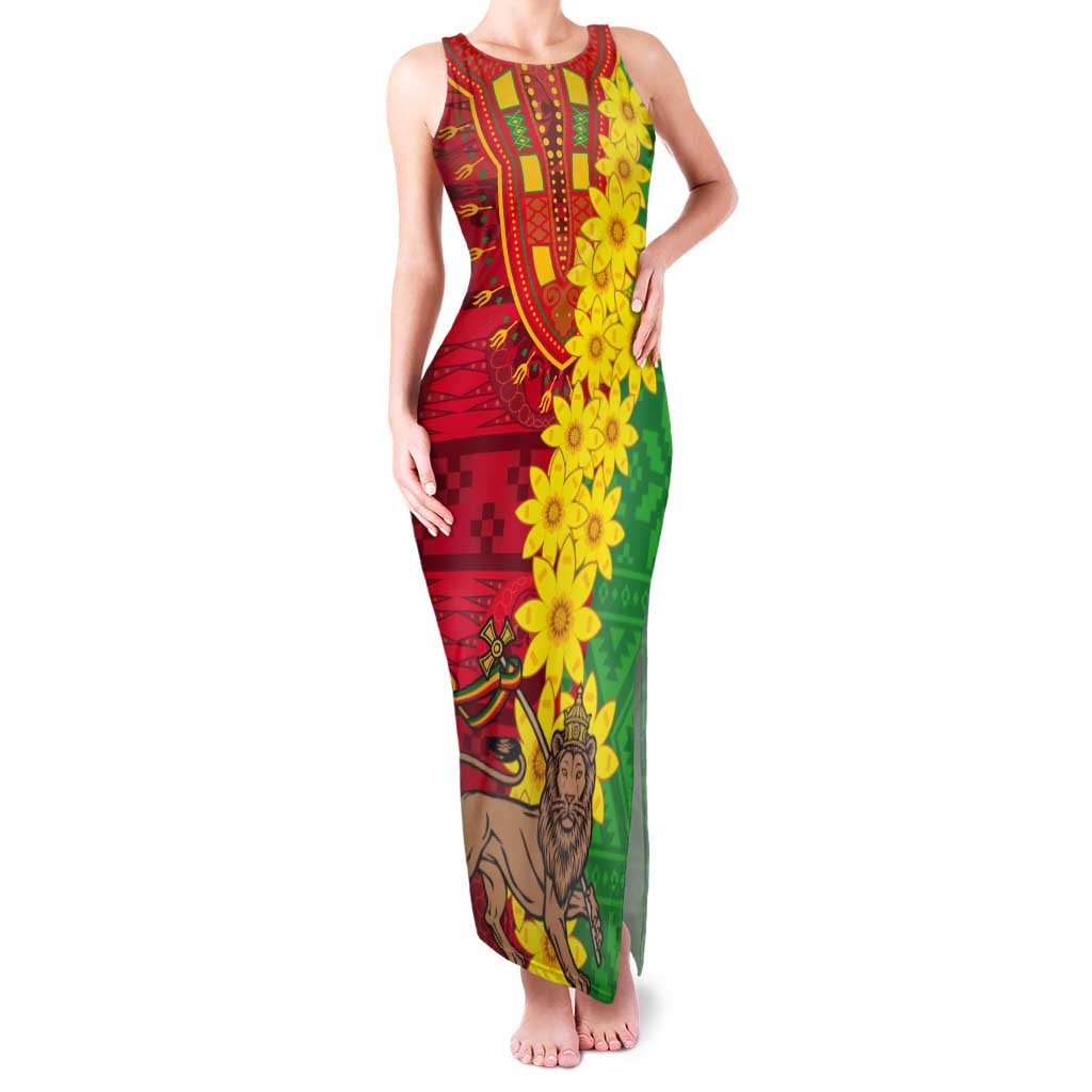 Ethiopia Enkutatash Melkam Addis Amet Tank Maxi Dress With Bidens Macroptera - Wonder Print Shop