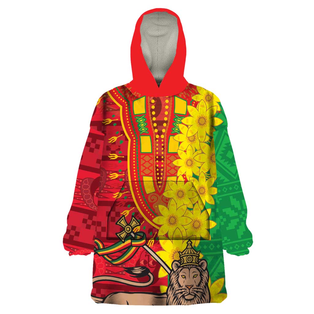 Ethiopia Enkutatash Melkam Addis Amet Wearable Blanket Hoodie With Bidens Macroptera - Wonder Print Shop