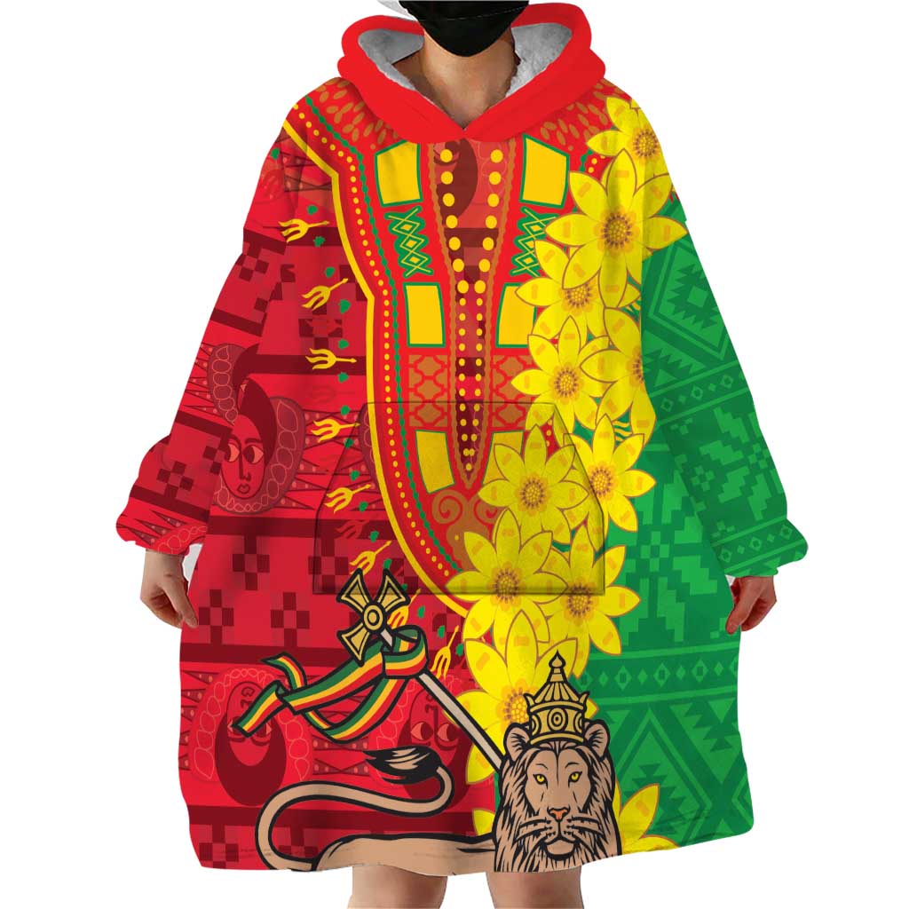 Ethiopia Enkutatash Melkam Addis Amet Wearable Blanket Hoodie With Bidens Macroptera - Wonder Print Shop