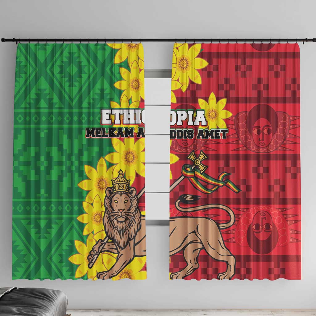 Ethiopia Enkutatash Melkam Addis Amet Window Curtain With Bidens Macroptera - Wonder Print Shop