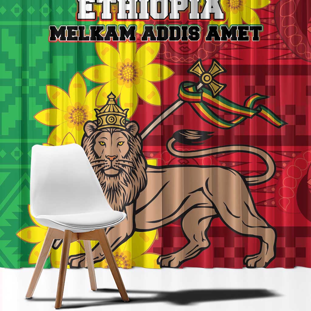 Ethiopia Enkutatash Melkam Addis Amet Window Curtain With Bidens Macroptera - Wonder Print Shop