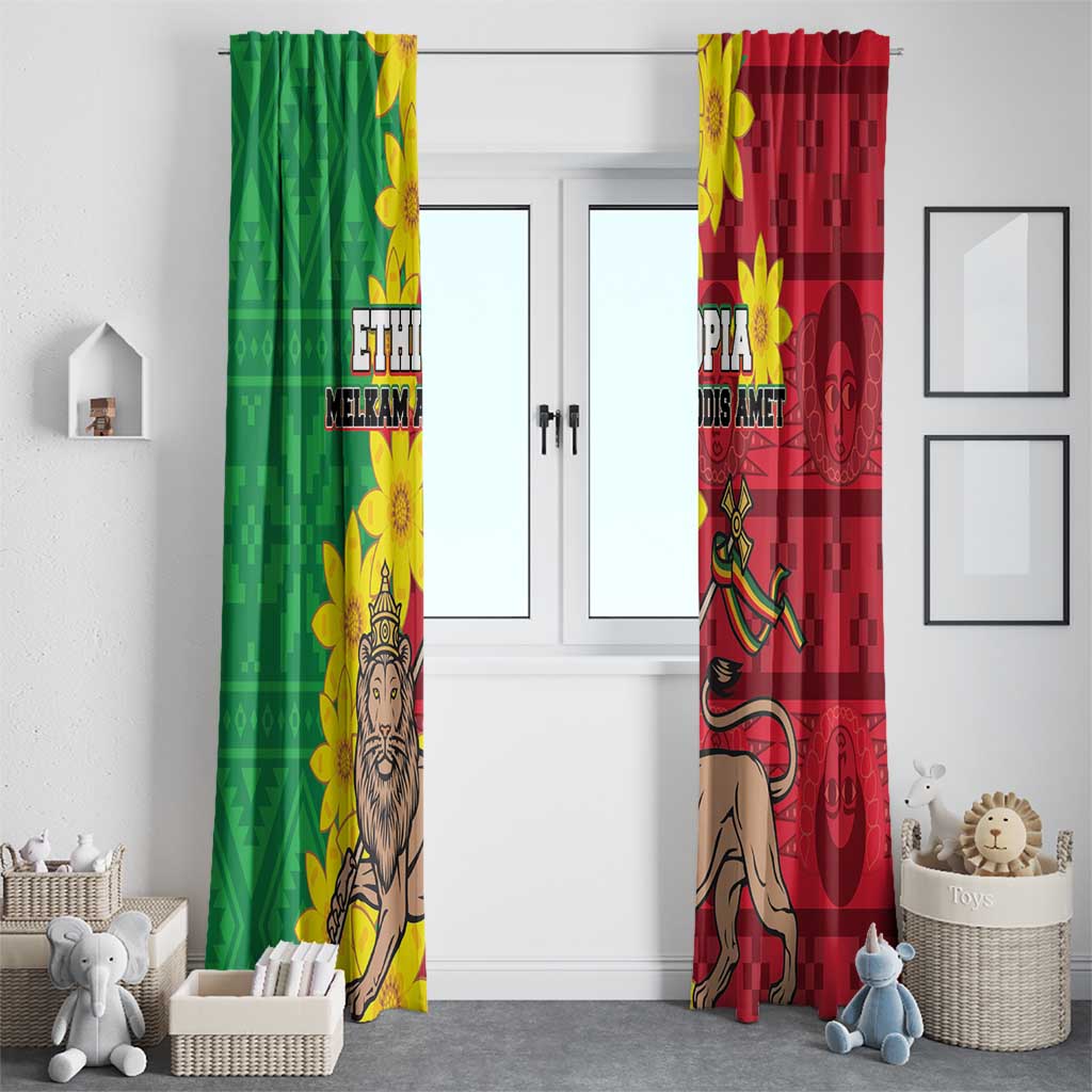 Ethiopia Enkutatash Melkam Addis Amet Window Curtain With Bidens Macroptera - Wonder Print Shop