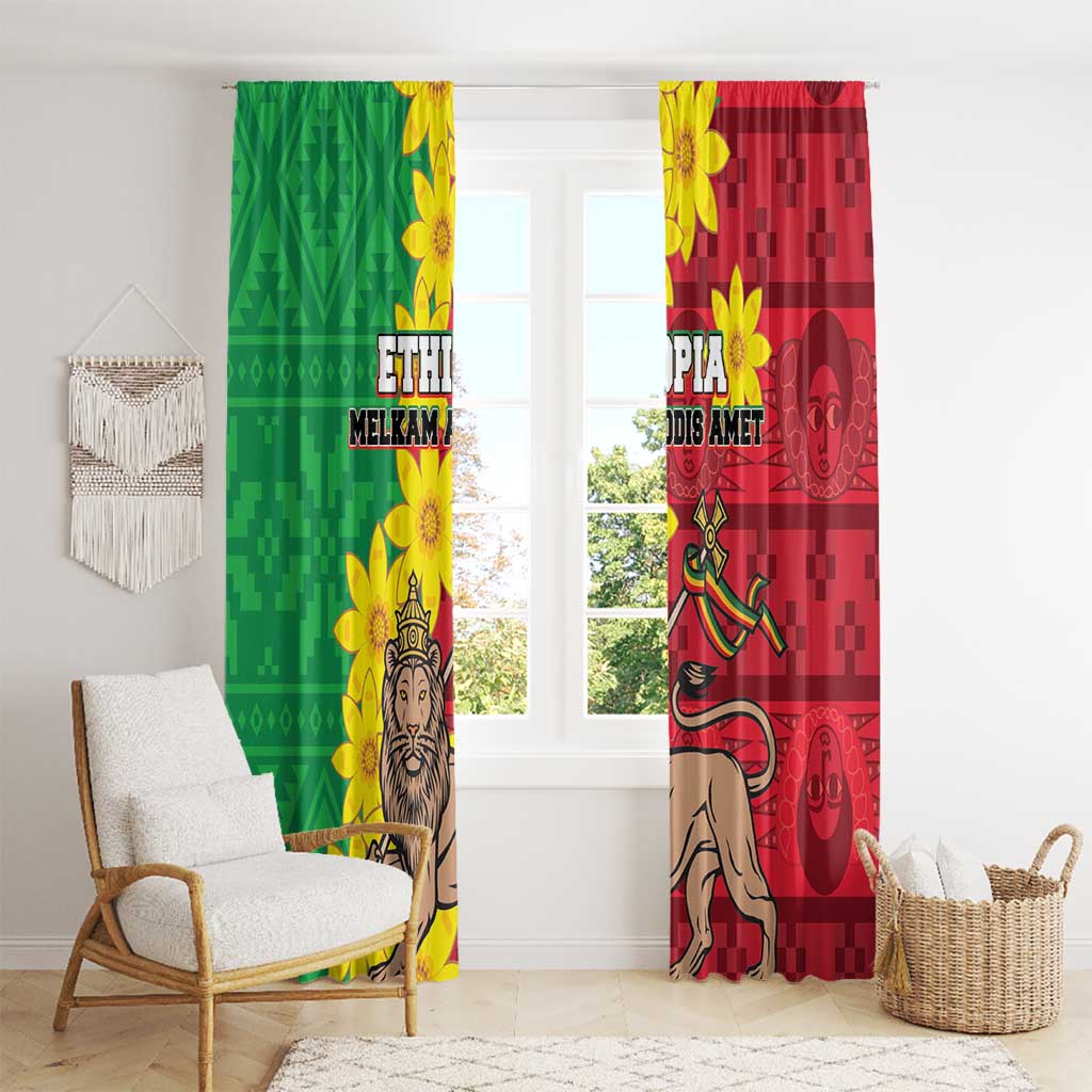 Ethiopia Enkutatash Melkam Addis Amet Window Curtain With Bidens Macroptera - Wonder Print Shop