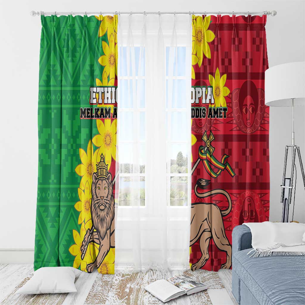 Ethiopia Enkutatash Melkam Addis Amet Window Curtain With Bidens Macroptera - Wonder Print Shop