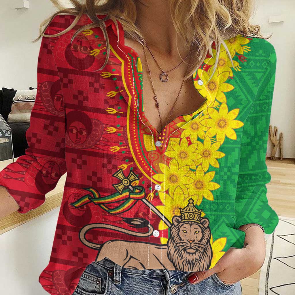 Ethiopia Enkutatash Melkam Addis Amet Women Casual Shirt With Bidens Macroptera - Wonder Print Shop
