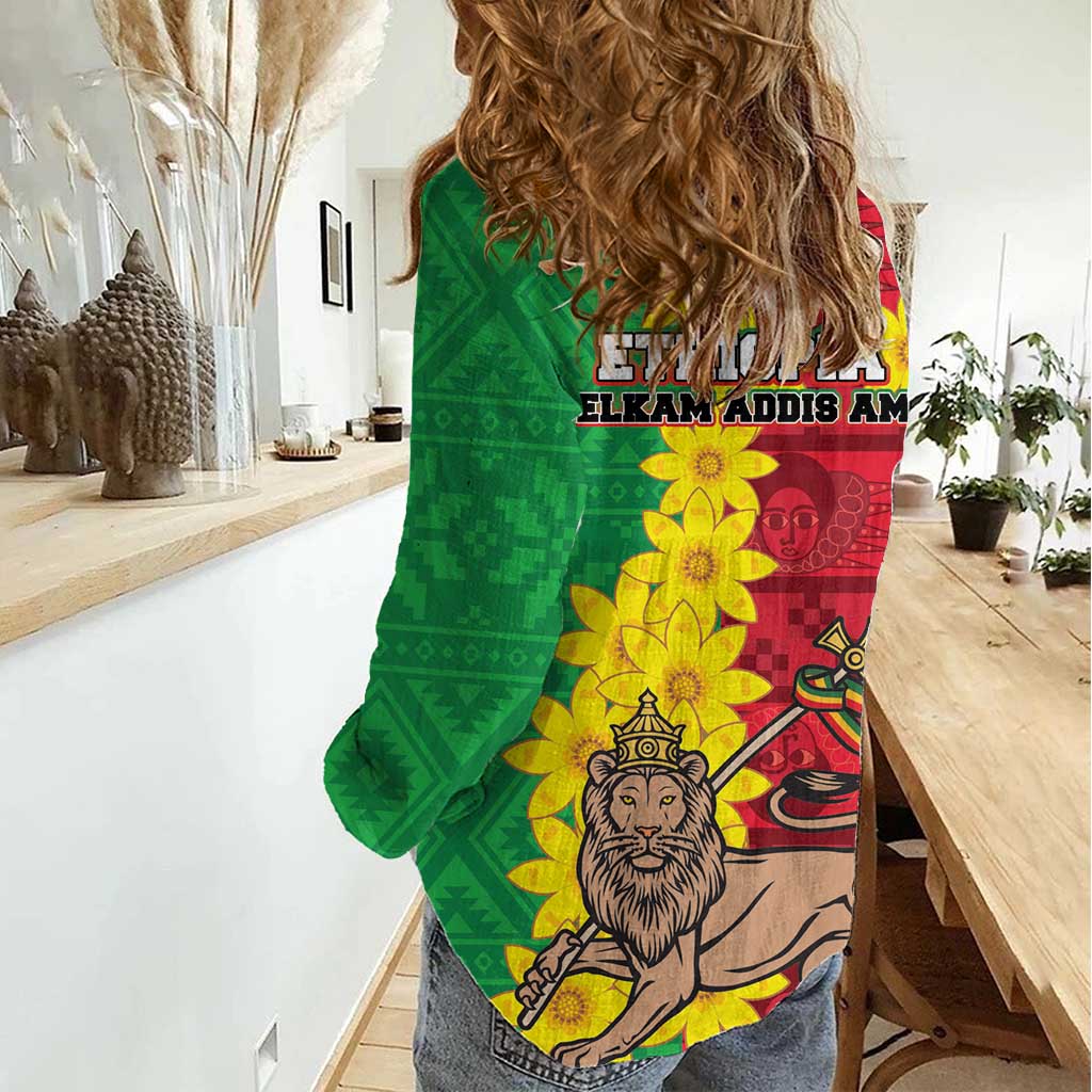 Ethiopia Enkutatash Melkam Addis Amet Women Casual Shirt With Bidens Macroptera - Wonder Print Shop