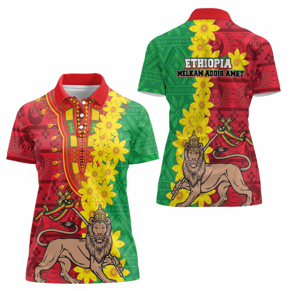 Ethiopia Enkutatash Melkam Addis Amet Women Polo Shirt With Bidens Macroptera - Wonder Print Shop