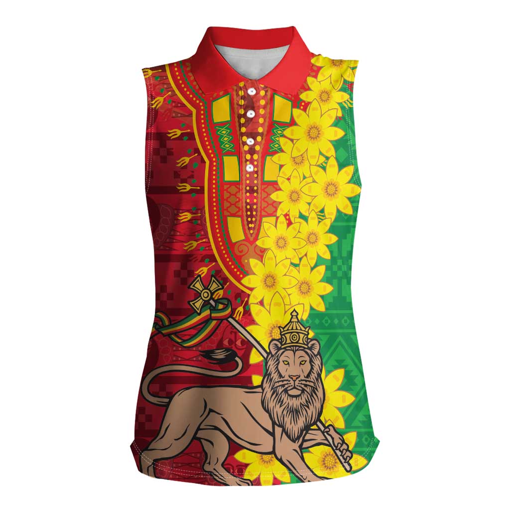 Ethiopia Enkutatash Melkam Addis Amet Women Sleeveless Polo Shirt With Bidens Macroptera - Wonder Print Shop