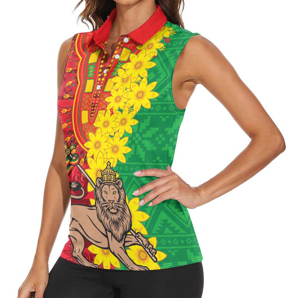 Ethiopia Enkutatash Melkam Addis Amet Women Sleeveless Polo Shirt With Bidens Macroptera - Wonder Print Shop